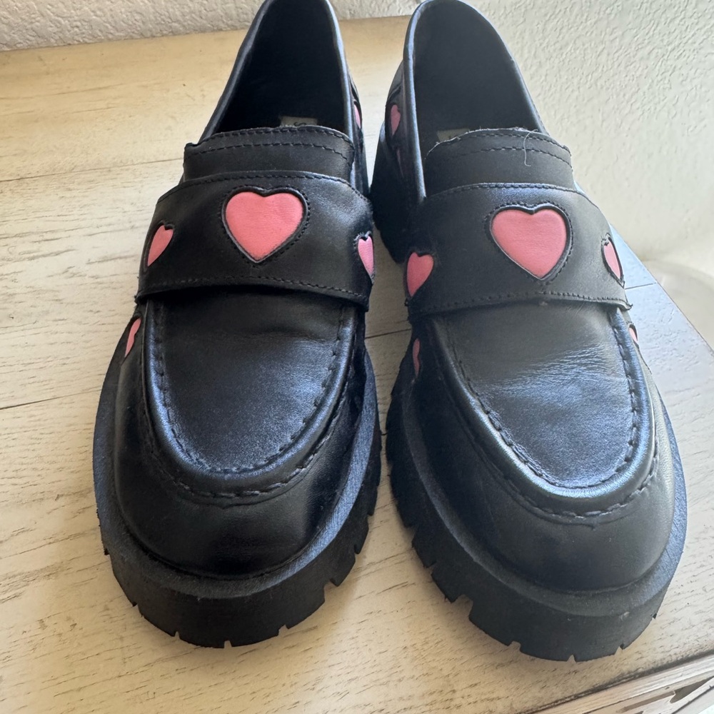 Black and Pink Heart Loafers- Steve Madden - size 7